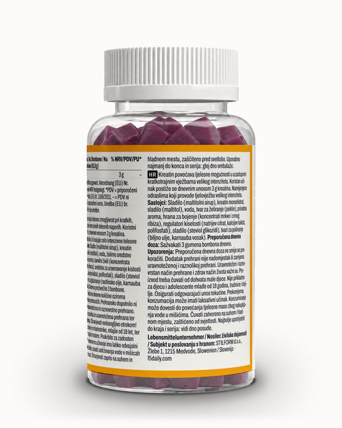 Doza f°5 Creatine, zadnja etiketa (3D upodobitev)