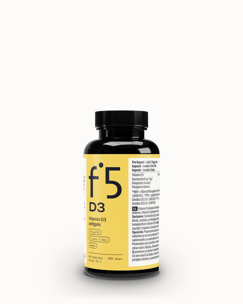 Doza f°5 D3, sprednja etiketa (3D upodobitev)