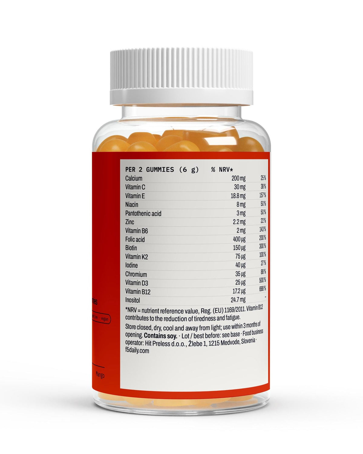 f°5 Daily nutrition panel: 15 vitamins and minerals per 2 gummies